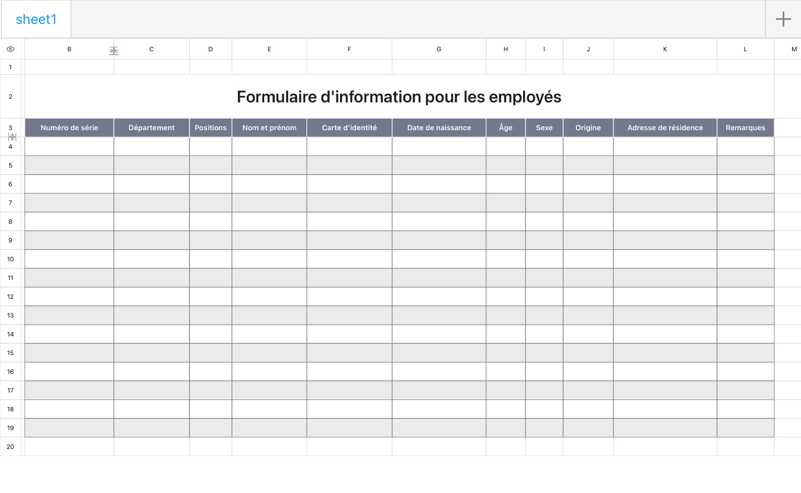 Formulaire d'information pour les employés